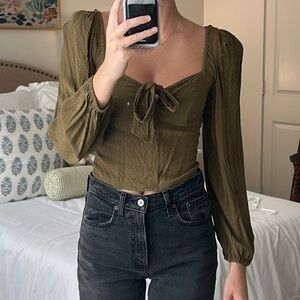 Urban Outfitters Green Bustier Tie Front Blouse
